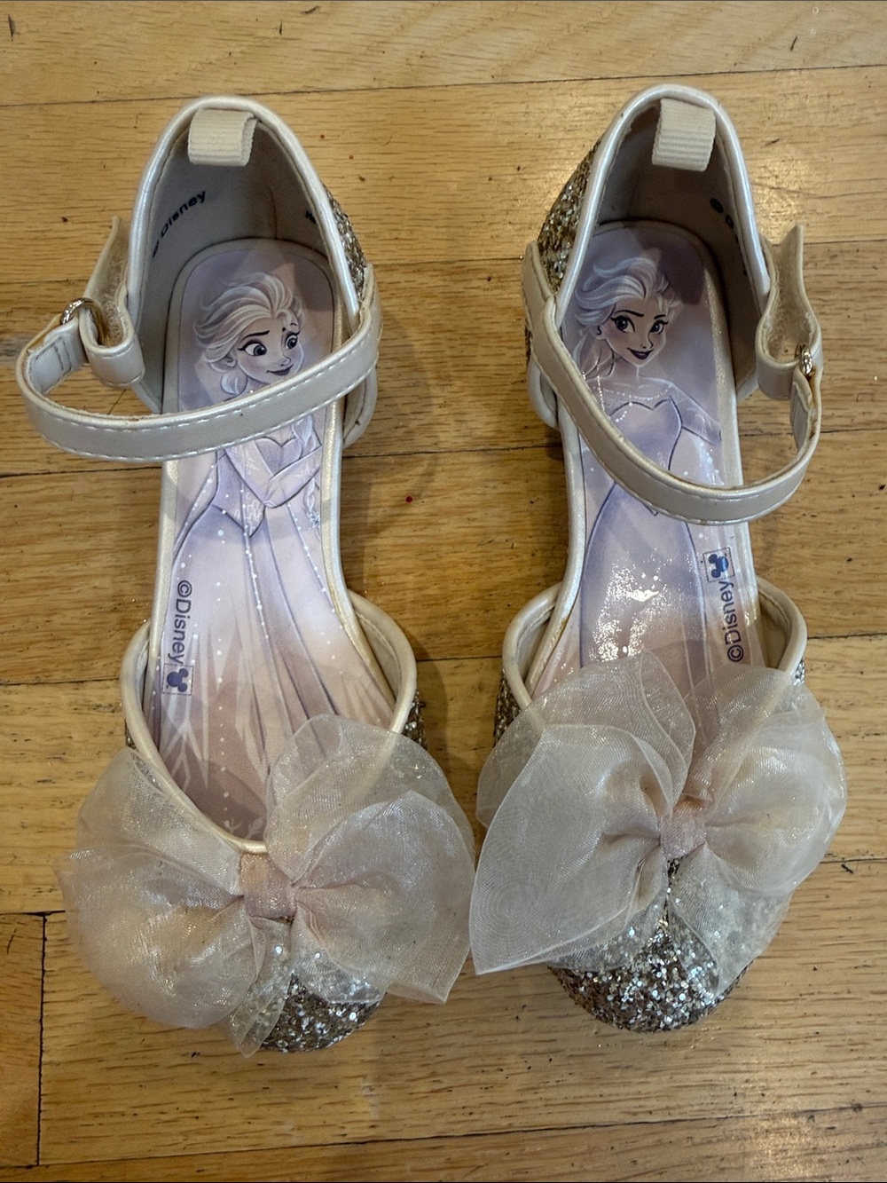 Disney Girls Sparkle Bow Elsa Mary Jane Shoes - Cream